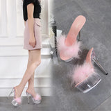 Breakj Maomao Sexy Super High Heels 15CM Thin Heel Waterproof Table Slippers Transparent Crystal Shoes Wedding Shoes Banquet High