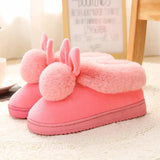 Women Winter Slippers Warm Cute Cotton Slippers Ladies Autumn Velvet Home Floor Thick Bottom Cartoon House Rabbit