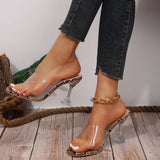 Breakj Size High Heel Slippers Female Wear New 2024 Summer Transparent Square Head Fashion Versatile Ladies