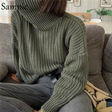 Fashion Autumn Women Long Sleeve Turtleneck Knitted Pullover Cropped Sweater Khaki Casual Knitwear Jumpers Sweater