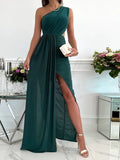 Ladies Fashion Oblique Shoulder Hollow Out Waist Irregular Party Dress Sexy Off Shoulder Slit Dress Summer Casual Holiday
