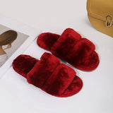Slippers Women Cozy Faux Fur Indoor Floor Slides Flat Soft Furry Shoes Women Home Slippers Female Winter Warm Flip