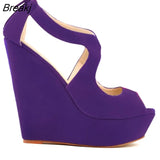 New Fashiont Ladies Platform Sandals Buckle Velvet Thick High Heels Shoes Wedges Pumps Office
