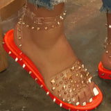 Sandals Summer Rivet Punk Shoes Ankle Strap Female Cool Girls Women's Flats Shoes Buckle Transparent Bling Ladies