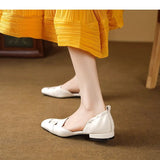 Retro Woven Hollow Sandals for Women 2024 Summer New Sheepskin Comfortable Square Head Flat Hollow Single
