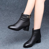 Boots Female Autumn Winter 2023 New British Wind With Thick Heel High Heel Leather Shoes Winter Pointed And Velvet Spring And Autumn Single