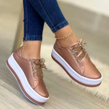 Shoes Casual Sneakers for Women Round Toe Platform Shoes Lace Up Tennis Female Vulcanized Shoes Solid Color Ladies