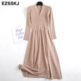 Winter Knit Long Dress Women Casual V-Neck Slim Bodycon robe Sweater Dresses Office Lady THICK MAIX