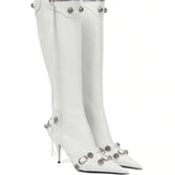 Breakj Pointy High Heel Side Open Zipper Rivets Buckle Large Size And Knee Boots