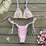 Three-Point Strap Bikini Solid Color Low-Waisted Split Swimsuit Woman 2025 New