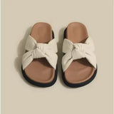designer cross band leather knot slippers women mixed color platform sandals thick bottom summer beach slides woman