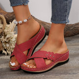 Breakj New Summer Female Thick Bottom Slope With Slippers Large Size Casual Cross With Rivet Decoration Slippers