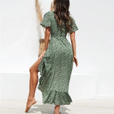 Long Wrap Dress 2021 Summer Boho Style Floral Print Maxi Beach Dress Sexy Side Split Party Dress Sundress