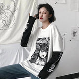 Harajuku Sweatshirt Women Patchwork Unisex Pullovers Japanese Anime Print Comics Jumpers Fake 2 Pieces Woman
