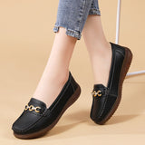 Breakj Spring And Autumn New Bean Shoes Women's Casual Women's Leather Shoes Metal Buckle Soft Soles Large-Size Mother