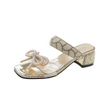 New Fashion Summer Shoes Women Daily Party Club Pearls Beaded Rhinestone Bowknot Design Chunky Heel Sandals Sandalias