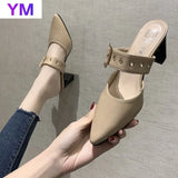Spring Autumn Women Sandals Pointed Toe PU Cross Strap Pump Buckle Female Casual Solid Footwear Comfortable Retro Ladies
