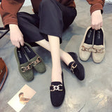 Breakj New Suede Fashion Metal Button Bean Shoes One Foot Pedal Lazy