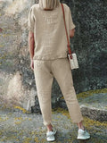 2022 Casual Suit Women New Retro Solid Short-sleeved T-shirt Trousers Two-piece Summer Loose Tops Pencil Pants Commuter
