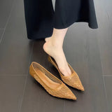 Breakj Summer New French Small Fragrant Low-Heeled High-Heeled High-Heeled Shoes Head Shallow One-Foot Single-Shoe