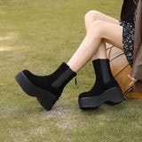 Breakj Platform Heel Martin Boots 2024 New Ultra-High Heel Ankle Boots Platform Bottom Elastic Thin Boots Women's