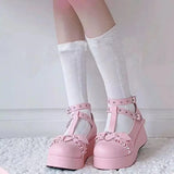 Brand Sweet Black Halloween Vampire Gothic Lolita Shoes Girl Pink Punk Bat Wings Ruffles Mary Janes Flats Platform Pumps
