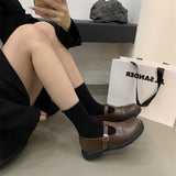 Style Small Leather Shoes for Women Vintage Round Toe Low Heel Women Shoes Casual Flat Loafers School Single Shoes