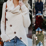 Solid Knited Sweaters Women Autumn Irregular Hem Buttons Knitted Pullover Female Korean Plus Size Jumper