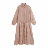 Geometric Embroidery Splicing Midi Shirt Dress Female Nine Quarter Sleeve Clothes Leisure Lady Loose Vestido