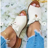 Women Bow Square Heels Slippers Female Simplicity Peep Toe Elegant Shoes Ladies Fashion Leisure Summer Zapatillas