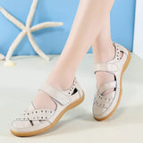 Breakj Women's Sandals Large-Size Hollow Hole Shoes Cow Skin Bean Shoes Mother Shoes Women Singles Shoes Nurse Small White