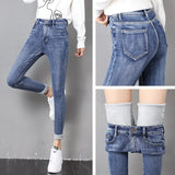 Warm Jeans Women 2019 New High Waist Stretchy Female Thick Fleece Denim Trousers Slim Elastic Jeans Velvet Pencil