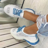 Women Flats Ladies Sports Shoes for Female Fashion Rhinestone 2021 New Lace Up Running Walking Casual Vulcanized