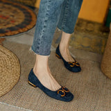 sale Ladies Flat Shoe Retro Square Toe Leather Loafers for Women 2022 Spring Casual Flats Elegant Metal buckle female