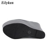 Platform Wedge Round head Pumps Slippers Black Summer Shoes Woman Sexy Super High Sandal Slippers Black