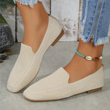 Breakj Size Casual Shoes Female Spring And Summer New Single Shoes Square Head Flat Fly Woven Lazy