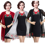 2 Pieces Women Dress 2019 Summer Floral Embroidery Lady Dress Tunics Vestidos Robe Femme Red Black Gray XL~3XL 4XL Plus