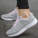 Women's Sneakers Fashion Summer Women Flat Shoes Soft Sole Breathable Woman Vulcanize Shoes Soild Color Lace Up Zapatos