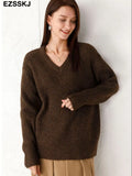 Autumn Winter v-neck thick oversize Sweater pullovers Women 2021 LOOSE sweater pullovers female Long