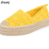 Women Autumn Flats Shoes Solid Lace Canvas Shoes Hollow Floral Breathable Platform Flat Shoes Loafers Female Espadrilles