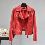 Women Autumn Pu Faux Soft Leather Motorcycle Zipper Jacket Coat Female Turndown Collar Slim Biker Coats Basic