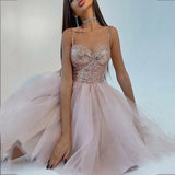 Women Pleated Slim Formal Party Pink Dress Fashion Tulle Strapless Mesh A-Line Dress 2022 Fairy Princess Prom Sling Mini
