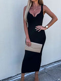 2022 Sexy Sling Wrap Long Dress Women Elegant V-Neck Solid Color Party Dress Summer Simple Sleeveless Resort Dress