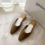 Fashion Pointed Toe Mules Women Summer Slippers Candy Color Flats Slip-on Holiday Ladies Sandals Slides PU Women
