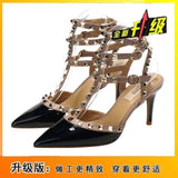 Sandals Women's Summer 2023 New Sexy Black Shoes With Stilettos Riveted High Heels Women's Nude Single