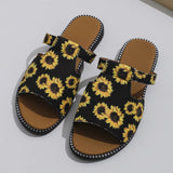 Breakj Size Set Toe Slippers Female 2024 Summer New National Style Fashion Sunflower Flat Beach Cool Drag