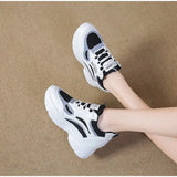 Sneakers Women Thick Bottom Wedges Vulcanized Shoes High Heels Ladies Spring Footwear Suede Leather Female Shoes