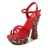 Breakj Korean Version Of The New Water Diamond Heel Summer New Ultra High Heel Open-Toe Sandal Women Hate Sky
