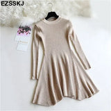 Autumn Winter black Sweater Dress Women o-neck Long Sleeve A Line thick Knit mini Dress female girl short bodycon