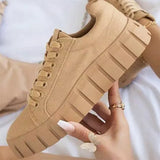 Platform Sneakers Woman Mixed Color Canvas Shoes Ladies Lace Up Casual Flat Female Comfort Round Toe Vulcanized Plus